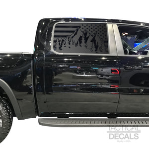 USA Flag w/Mountain Scene Decal for 2018 - 2020 Ram 1500 Rebel Crew Cab Windows - Matte Black