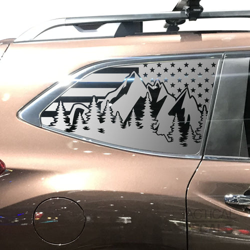 Tactical Decals USA Flag w/Mountain Scene Decal for 2019 - 2020 Subaru Ascent 3rd Windows - Matte Black