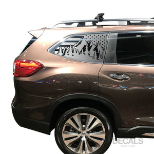 Tactical Decals USA Flag w/Mountain Scene Decal for 2019 - 2020 Subaru Ascent 3rd Windows - Matte Black