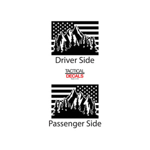Tactical Decals USA Flag w/ Mountain Scene Decal for 2008 - 2020 Dodge Challenger Windows - Matte Black