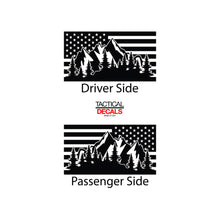 Load image into Gallery viewer, Tactical Decals USA American Flag w/Mountain outdoor Scene Decals fits 2014 - 2020 Toyota Tundra Rear Door windows 
