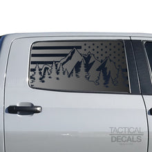 Load image into Gallery viewer, Tactical Decals USA American Flag w/Mountain outdoor Scene Decals fits 2014 - 2020 Toyota Tundra Rear Door windows 
