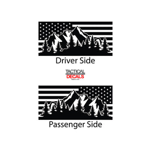 Tactical Decals USA Flag w/Mountain Scene Decal for 1996-2002 Toyota 4Runner 3rd Windows - Matte Black