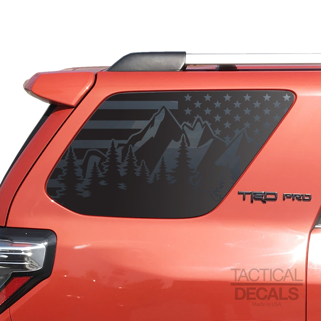 Tactical Decals USA Flag w/ Mountain Scene Decal for 2010 - 2020 Toyota 4Runner Windows - Matte Black