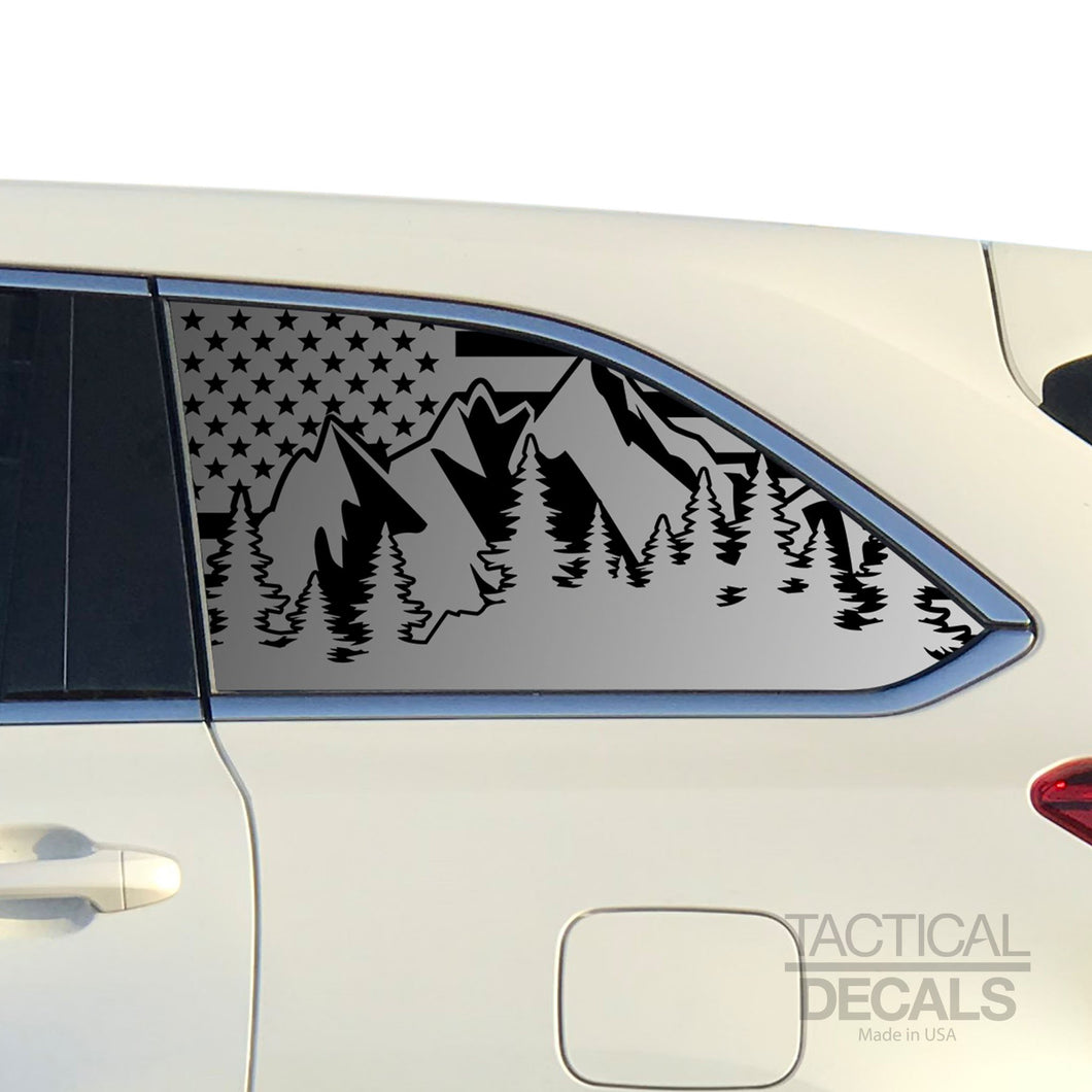 Tactical Decals USA Flag w/Mountain Scene Decal for 2014 - 2019 Toyota Highlander 3rd Windows - Matte Black