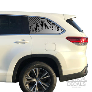 Tactical Decals USA Flag w/Mountain Scene Decal for 2014 - 2019 Toyota Highlander 3rd Windows - Matte Black