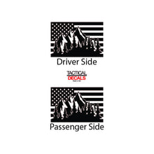 Load image into Gallery viewer, Tactical Decals USA Flag w/Mountains Decal for 1997 - 2006 Jeep Wrangler TJ 2 Door only - Hardtop Windows - Matte Black
