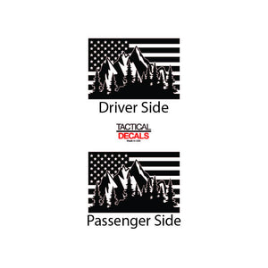 Tactical Decals USA Flag w/Mountains Decal for 1997 - 2006 Jeep Wrangler TJ 2 Door only - Hardtop Windows - Matte Black
