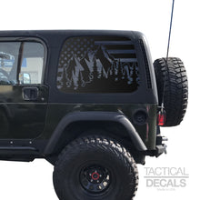 Load image into Gallery viewer, Tactical Decals USA Flag w/Mountains Decal for 1997 - 2006 Jeep Wrangler TJ 2 Door only - Hardtop Windows - Matte Black
