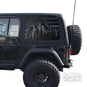 Tactical Decals USA Flag w/Mountains Decal for 1997 - 2006 Jeep Wrangler TJ 2 Door only - Hardtop Windows - Matte Black