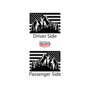 USA Flag w/Mountain Scene Decal for 2016-2020 Toyota Land Cruiser 3rd Windows - Matte Black