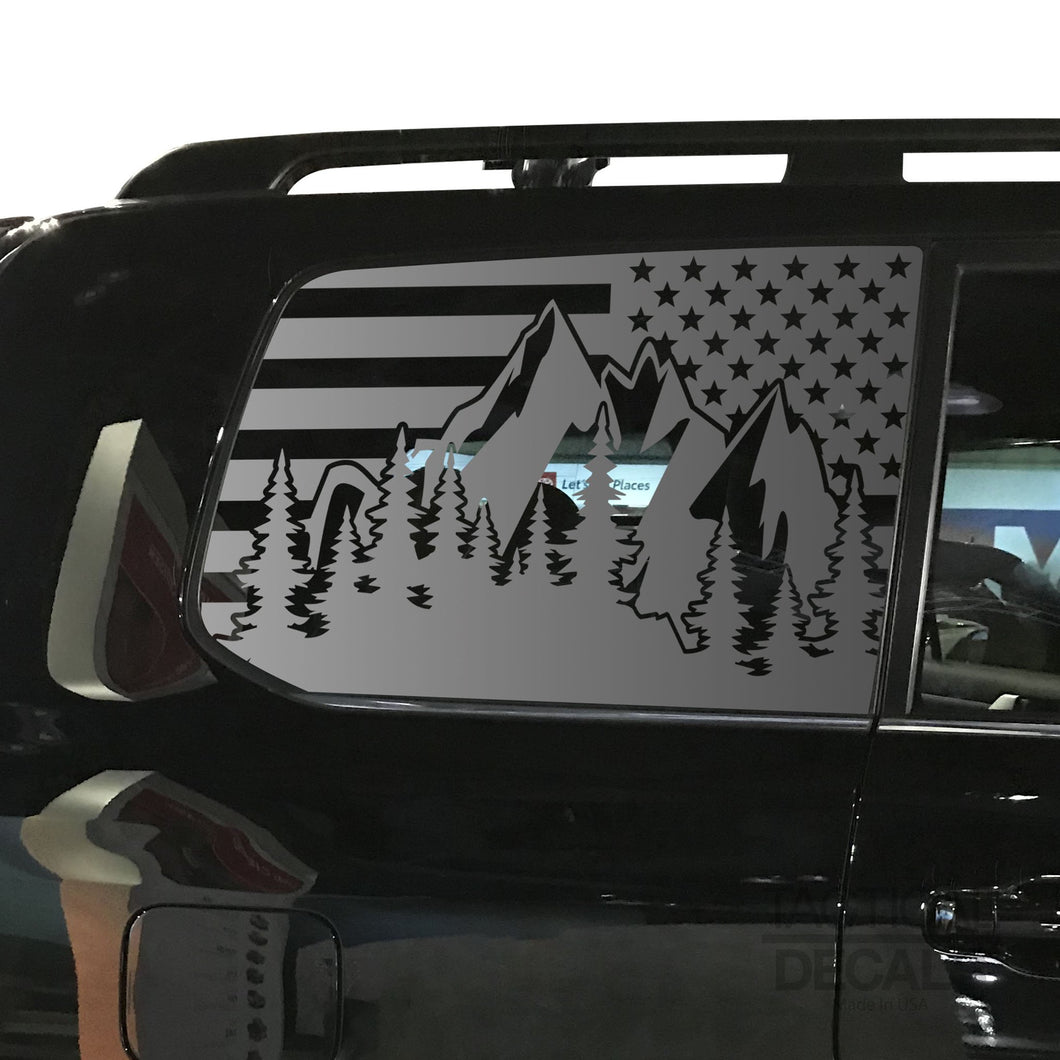 USA Flag w/Mountain Scene Decal for 2016-2020 Toyota Land Cruiser 3rd Windows - Matte Black