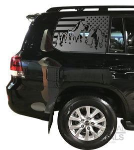 USA Flag w/Mountain Scene Decal for 2016-2020 Toyota Land Cruiser 3rd Windows - Matte Black