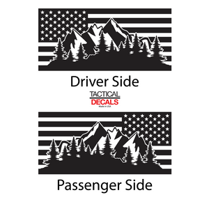 USA Flag w/ Mountain Scene Decal for 2008 - 2022 Toyota Sequoia Rear Windows - Matte Black