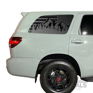 USA Flag w/ Mountain Scene Decal for 2008 - 2022 Toyota Sequoia Rear Windows - Matte Black