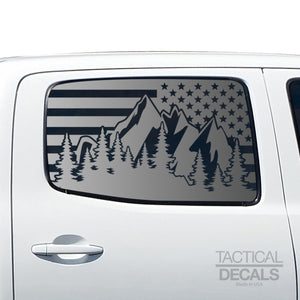 Tactical Decals USA Flag w/ Mountain Scene Decal for 2016 - 2020 Toyota tacoma Rear Door Windows - Matte Black