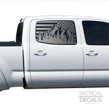 Load image into Gallery viewer, Tactical Decals USA Flag w/ Mountain Scene Decal for 2016 - 2020 Toyota tacoma Rear Door Windows - Matte Black
