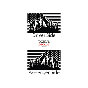 USA Flag w/Mountain Scene Decal for 2016-2020 Toyota Tacoma Rear Door Windows - Matte Black