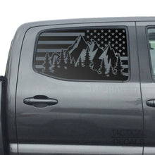 Load image into Gallery viewer, USA Flag w/Mountain Scene Decal for 2016-2020 Toyota Tacoma Rear Door Windows - Matte Black
