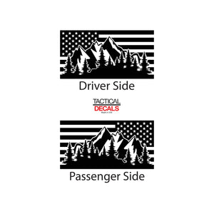 Tactical Decals USA Flag w/ Mountain Scene Decal for 2011-2020 Jeep Grand Cherokee 3rd Windows - Matte Black
