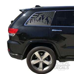 Tactical Decals USA Flag w/ Mountain Scene Decal for 2011-2020 Jeep Grand Cherokee 3rd Windows - Matte Black