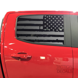 Tactical Decals Distressed USA Flag Decal for 2014-2020 Chevy Colorado Rear Door Windows - Matte Black