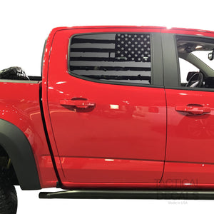 Tactical Decals Distressed USA Flag Decal for 2014-2020 Chevy Colorado Rear Door Windows - Matte Black