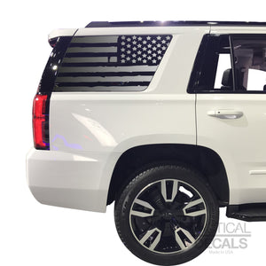 Tactical Decals Distressed USA Flag Decal for 2015-2020 Chevy Tahoe 3rd Windows - Matte Black