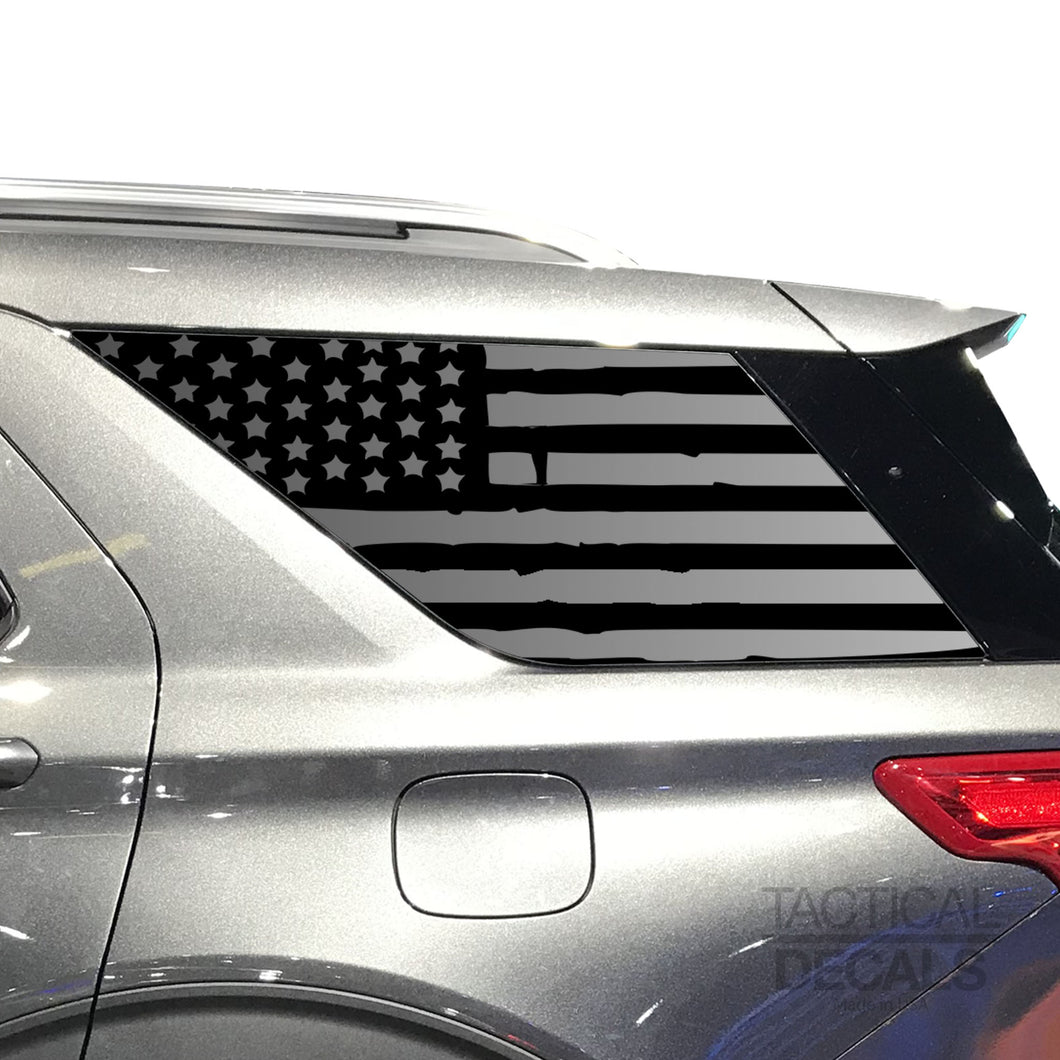 Tactical Decals Distressed USA Flag Decal for 2020 Ford Explorer 3rd Windows - Matte Black V1