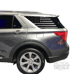 Tactical Decals Distressed USA Flag Decal for 2020 Ford Explorer 3rd Windows - Matte Black V1