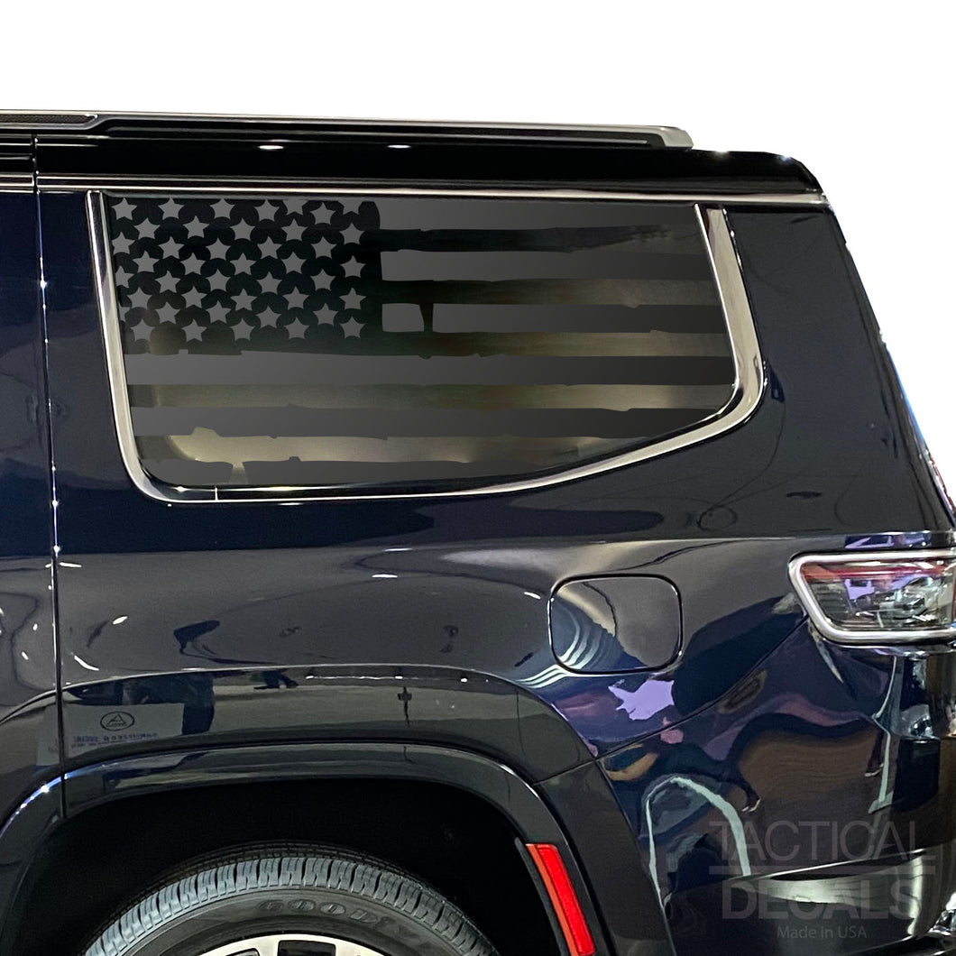 Distressed USA Flag Decal for 2022-2023 Jeep Grand Wagoneer 3rd Windows - Matte Black