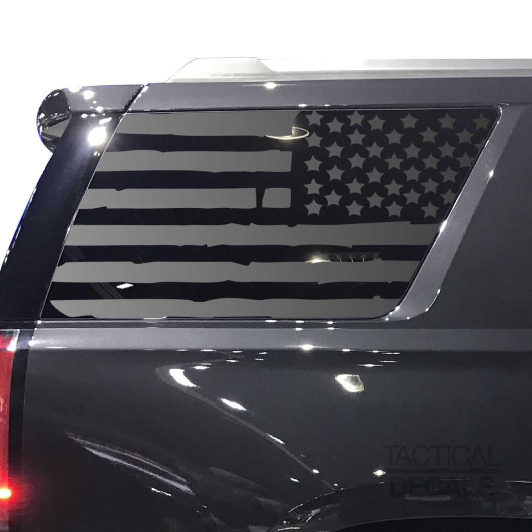 Tactical Decals Distressed USA Flag Decal for 2015-2020 GMC Yukon 3rd Windows - Matte Black