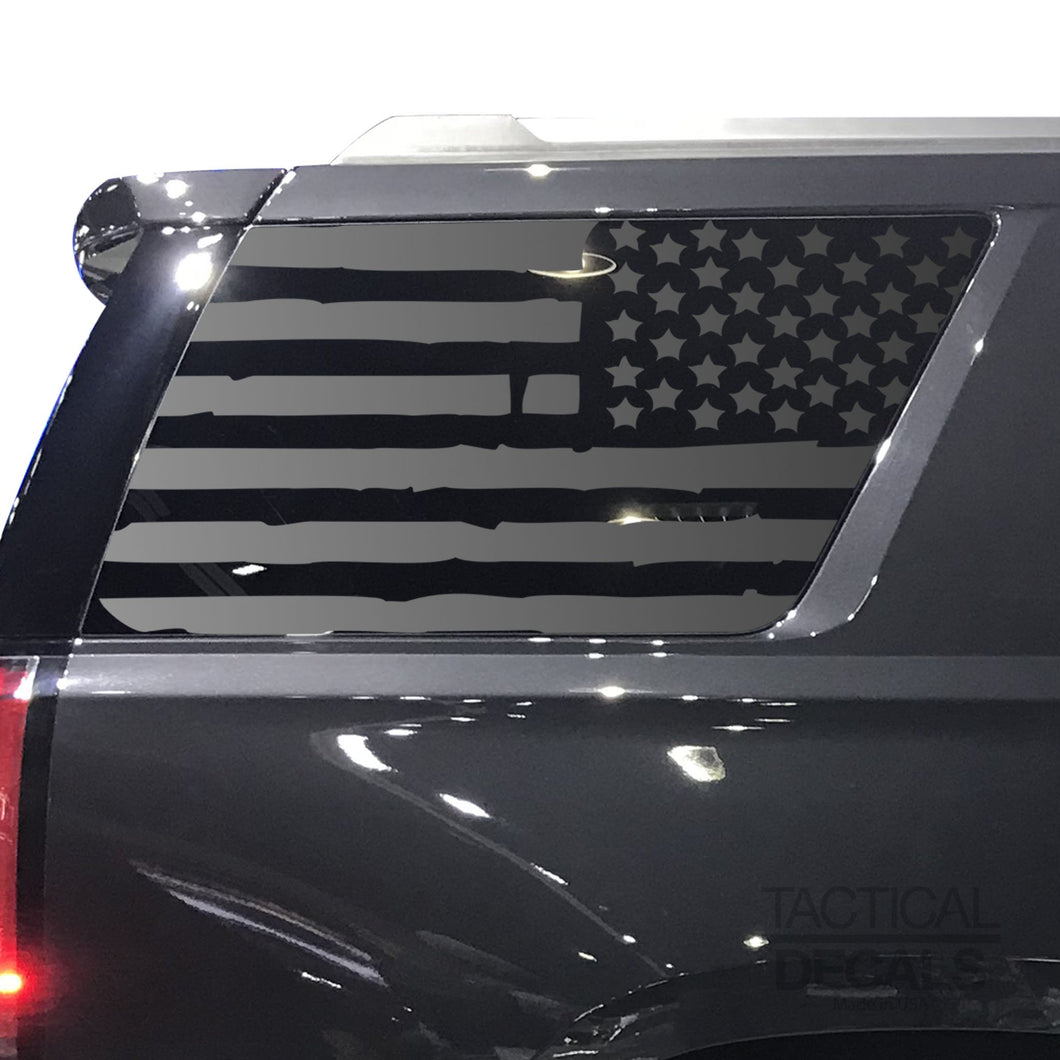 Tactical Decals Distressed USA Flag Decal for 2015-2020 GMC Yukon 3rd Windows - Matte Black