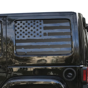 Distressed USA Flag Decal for 2007 - 2024 Jeep Wrangler 4 Door only - Hardtop Windows - Matte Black