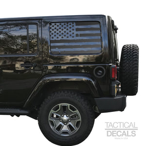 Tactical Decals Distressed USA Flag Decal for 2007 - 2020 Jeep Wrangler 4 Door only - Hardtop Windows - Matte Black