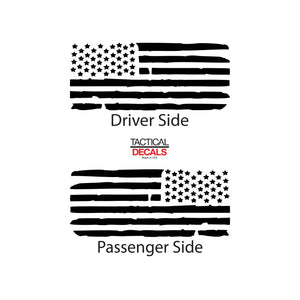 Tactical Decals Distressed USA Flag Decal for 2007-2020 2-Door Jeep Wrangler Hardtop Windows - Matte Black