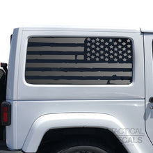 Load image into Gallery viewer, Tactical Decals Distressed USA Flag Decal for 2007-2020 2-Door Jeep Wrangler Hardtop Windows - Matte Black
