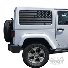 Load image into Gallery viewer, Tactical Decals Distressed USA Flag Decal for 2007-2020 2-Door Jeep Wrangler Hardtop Windows - Matte Black
