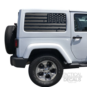 Tactical Decals Distressed USA Flag Decal for 2007-2020 2-Door Jeep Wrangler Hardtop Windows - Matte Black