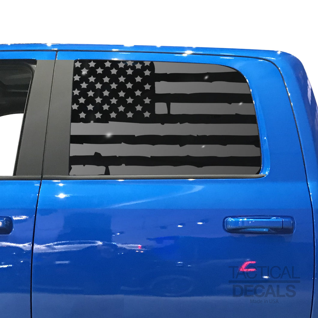 Tactical Decals Distressed USA Flag Decal for 2005-2020 Ram 2500 Power Wagon Rear Door Windows - Matte Black