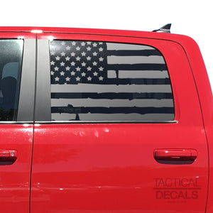 Tactical Decals Distressed USA Flag Decal for 2010 - 2018 Ram 1500 Rebel Crew Cab Windows - Matte Black