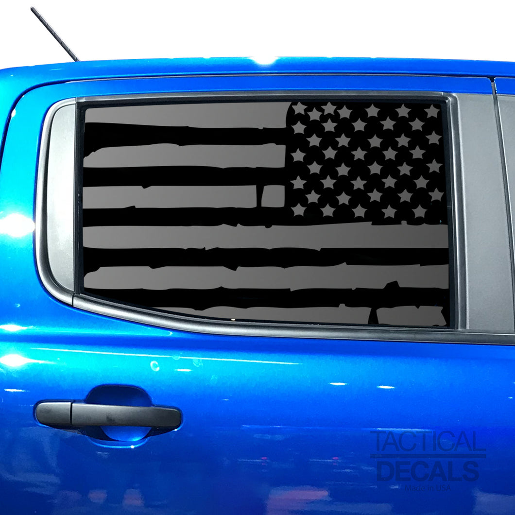 Tactical Decals Distressed USA Flag Decal for 2020 Ford Ranger Rear door Windows - Matte Black