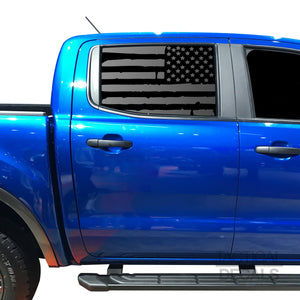 Tactical Decals Distressed USA Flag Decal for 2020 Ford Ranger Rear door Windows - Matte Black