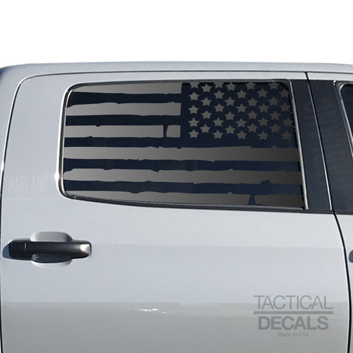 Tactical Decals Distressed USA Flag Decal for 2014 - 2020 Toyota Tundra Rear Door Windows - Matte Black
