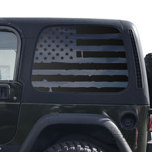 Load image into Gallery viewer, Tactical Decals Distressed USA Flag Decal for 1997 - 2006 Jeep Wrangler TJ 2 Door only - Hardtop Windows - Matte Black

