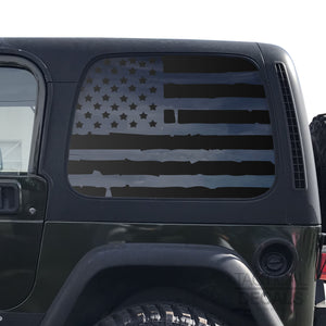 Tactical Decals Distressed USA Flag Decal for 1997 - 2006 Jeep Wrangler TJ 2 Door only - Hardtop Windows - Matte Black