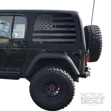 Load image into Gallery viewer, Tactical Decals Distressed USA Flag Decal for 1997 - 2006 Jeep Wrangler TJ 2 Door only - Hardtop Windows - Matte Black
