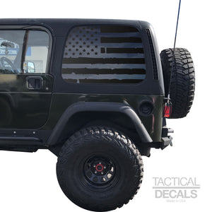 Tactical Decals Distressed USA Flag Decal for 1997 - 2006 Jeep Wrangler TJ 2 Door only - Hardtop Windows - Matte Black