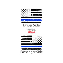 Load image into Gallery viewer, Distressed USA Flag w/Thin Blue Line Decal for 2014-2020 Chevy Colorado Rear Door Windows - Matte Black
