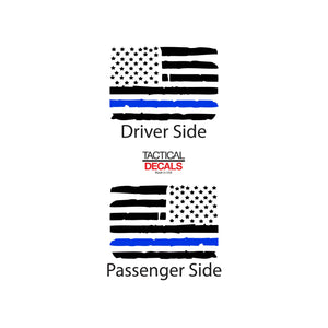 Distressed USA Flag w/Thin Blue Line Decal for 2014-2020 Chevy Colorado Rear Door Windows - Matte Black